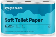 Amazon Basics 2-Ply Soft Toilet Paper, 6 Rolls 350 sheet (Pack of 6), White 