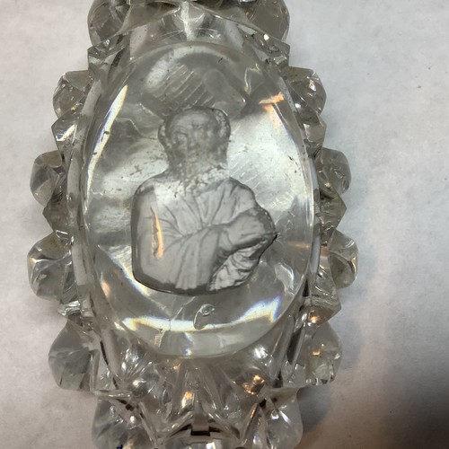 Antique Rare 1800s Sulphide Cut Glass Scent Bottle - Foto 2 di 16