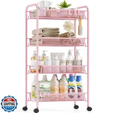 SYKIARIOL 4-Tier Metal Utility Cart, Mesh Wire Rolling Cart on Wheels, Storag