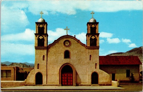 San Miguel Kirche & Kreuze Vintage Postkarte Socorro New Mexico 1959 Poststempel