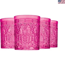 Set of 4 Elegant Hot Pink 12oz Old Fashioned Whiskey Glasses - Jax Collection