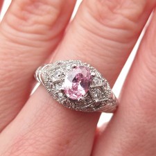 925 Sterling Silver Oval-Cut Pink  Round-Cut White C Z Ring Size 6.25