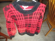 Time & Tru Red & Black Soft Pullover Eyelash Sweater,Sz Small,Nice 4 Holidays
