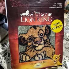 DISNEY THE LION KING SIMBA Latch Hook Kit Vintage, 13x13 Inch #LK0001 unsealed