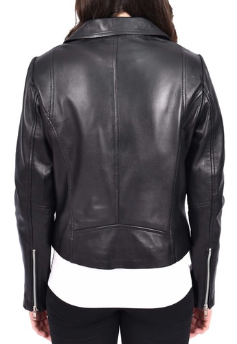 Women's Leather Biker Jacket Black Cross-Zip Fastening Casual Outerwear Delilah - Picture 65 of 72