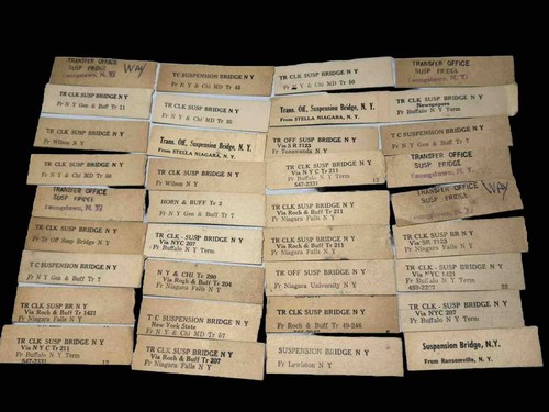 1951 Suspension Bridge NY RPO Mail Tags Lot (65) – Roch & Buff, RMS, Clerk Stamp