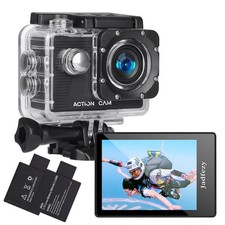 Action Camera 1080P 12MP Waterproof 98FT  2 Batteries Sports Helmet Bicycle Kit