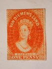 1855-64 VAN DIEMENS LAND BR ORANGE 1 PENNY STAMP QUEEN VIC EXCELLENT COND HINGE