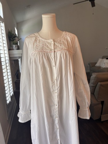 Vintage Gilligan O’ Malley White Pink Lace Cotton Long Nightgown Small Cottage - Picture 3 of 6