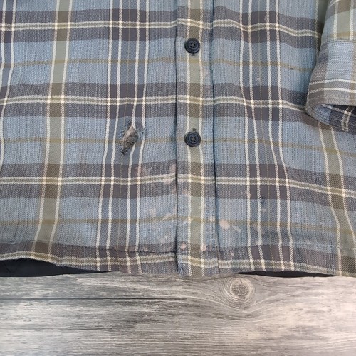 Men's XL Plaid Flannel Shacket Hoodie Distressed Grunge Quilted Lined - Picture 5 of 14
