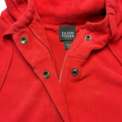 Eileen Fisher Damen Hoodie Bio-Baumwolle durchgehender Reißverschluss Größe 2X Tomatenrot Taschen - Bild 2 von 10