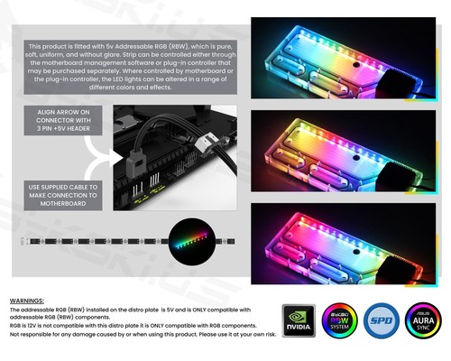 Placa de distribución Bykski para P-Tt P5 PMMA con 5 V direccionable RGB (RBW) (RGV-TT-P5-P) - Imagen 9 de 20