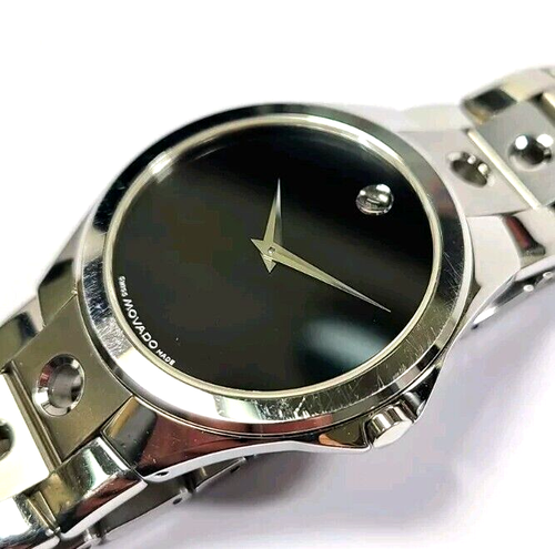 Movado Valeto Museum Stainless Black Dial Quartz 36mm Mens Watch 84 G4 1843 - Picture 2 of 4
