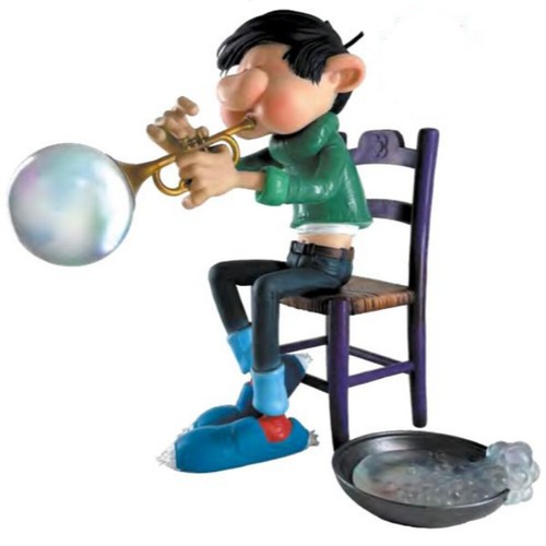 Figurine collection Plastoy Gaston Lagaffe, trompette à bulles de savon (2025)