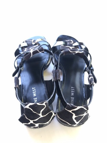 Nine West Women's Sandals Strappy Brown Animal Hair Patent Flat Shoes Open Toe 7 - Picture 5 of 10