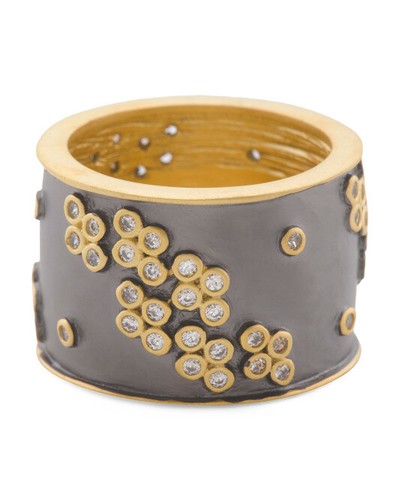 FREIDA ROTHMAN 14kt Gold Plated Matte Sterling Silver Wide Cigar Band CZ Ring *6 - Picture 1 of 2