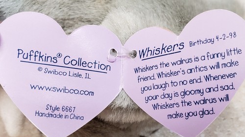 Vintage Puffkins Plush Lot of 2 Whiskers Walrus Henrietta Hippo 4" NWT 1994 - Picture 17 of 20