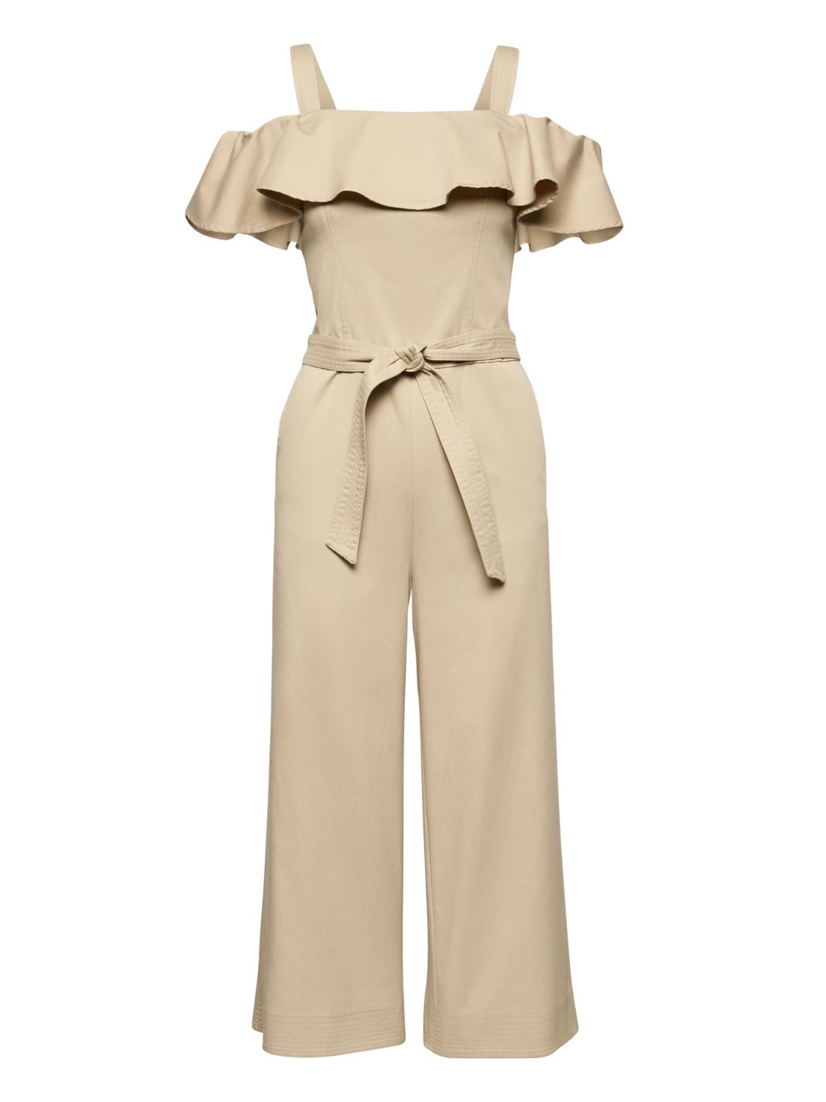 Banana Republic Twill Off-the-Shoulder Cropped Jumpsuit, Sz 16 Tall golden Beige Banana Republic Twill Off-the-Shoulder Cropped Jumpsuit, Sz 16 Tall golden Beige