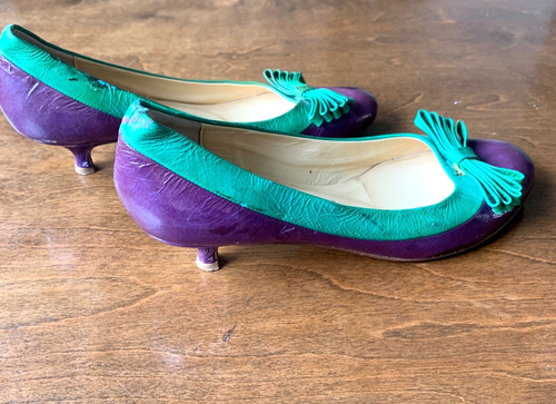 Butter Flats purple and Blue Green Shoes with Bow Made in Italy Size 7 - Picture 9 of 12