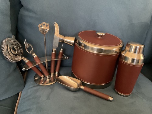 Hampton Home StainlessSteel Brown Leather Wrap w/Lid Scoop,shaker & Utensil