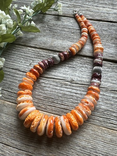 Sterling Silver Graduated Orange Purple Spiny Oyster Pearl Bead Necklace 18 Inch - Picture 12 of 12