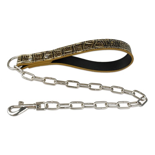 24" Dog Chain Short Lead Leather Handle Heavy Duty Walking Leash for Large Dogs - Picture 3 of 16