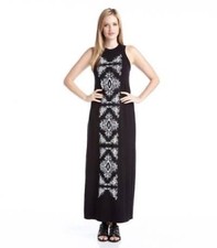 Karen Kane Black Maxi Tank Dress Women Sz XL Stretch Geometric Print Sleeveless