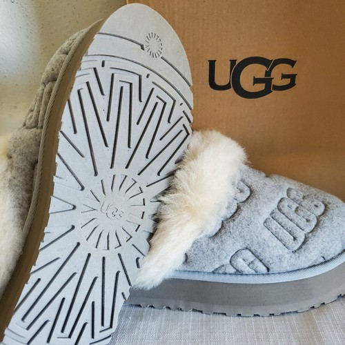 NEW WOMENS SIZE 7 GREY UGG DISQUETTE FELTED SHEEPSKIN SLIPPERS 1143986 - Picture 5 of 7