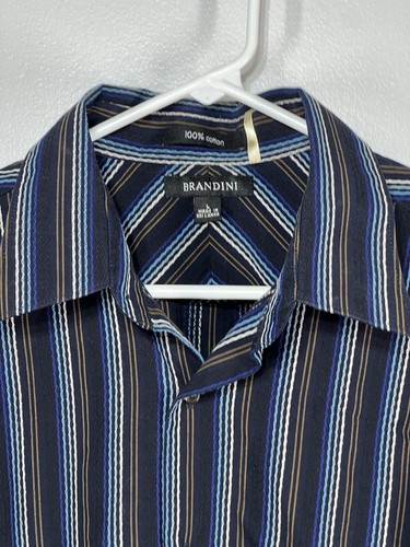 Brandini Men's Long-Sleeve Button-Down Shirt Size L Textured Striped Black Blue - Picture 3 of 6
