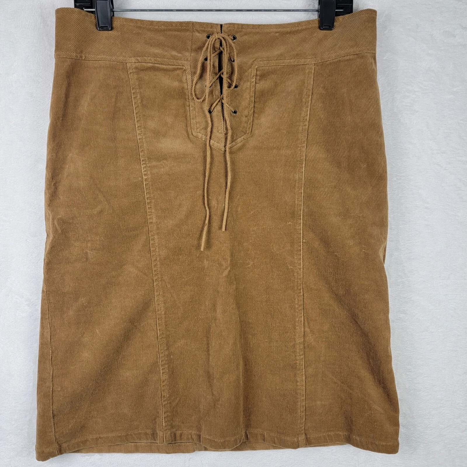 Vintage A Gaci Too Corduroy Skirt Women Large Stretch Straight Lace Tie Tan