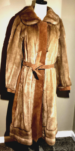 Cappotto vintage London Leathers Lilli Ann lunghezza intera pelliccia sintetica bordo scamosciato cintura marrone - Foto 2 di 15