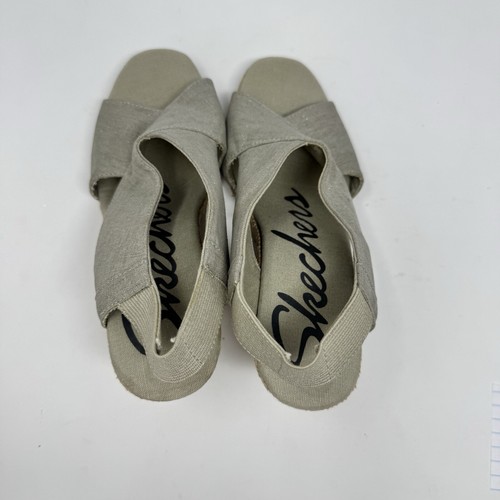 Women’s Skechers 38301 Size 7 Wedged Sandal Natural Fabric Sling Back - Picture 5 of 18