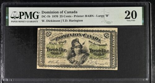 Dominion of Canada, 25 Cents 1870 - Printer: BABN - Large ""B"" - Picture 1 of 2
