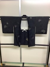 Japanese Vintage Kimono Haori Jacket pure silk black Front string Height 33.07in