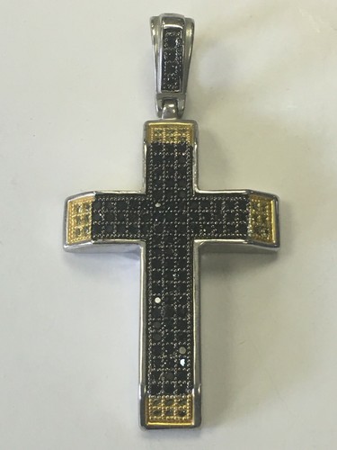 2"+ GROSSER KREUZ ANHÄNGER 925 MASSIV STERLINGSILBER SCHWARZ & GELB KANARIENVOGEL 20g Neu - Bild 7 von 8