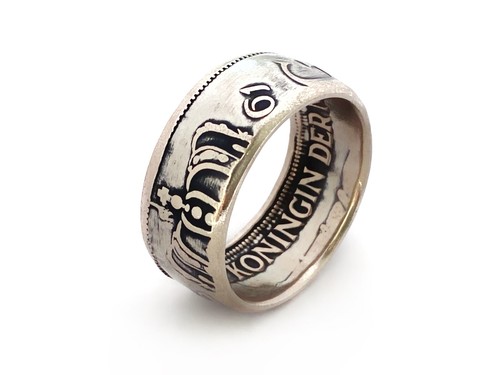 Dutch Silver Guilder Coin Ring, The Netherlands Dutch Silver 2 1/2 Gulden - Picture 3 of 9
