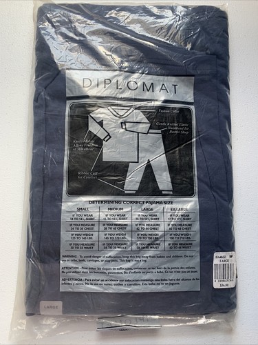 Men's Diplomat Pajamas 2 Piece Set Size LARGE Navy Blue Vintage New In Package - Picture 6 of 9