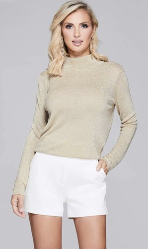 💛 NWT GUESS by Marciano Women's Megan Metallic Mock-Neck Sweater  size M 💛 top - Picture 2 of 4