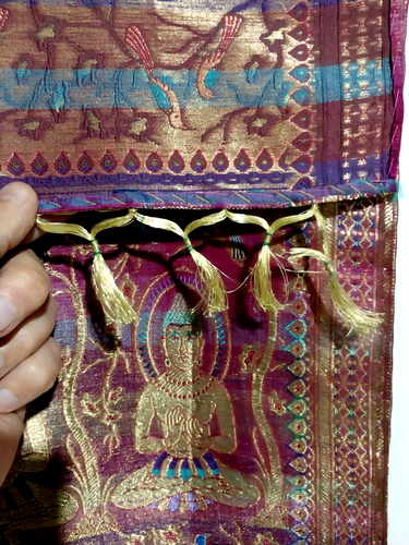 Runner da tavolo vintage asiatico seta pesante 70"L x 21"W frange oro rosso/viola/oro - Foto 2 di 3