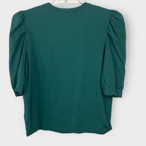 NWT The Drop Women's XL Short Puff Sleeve Blouse Teal Blue/Green Stretch - Picture 2 of 4
