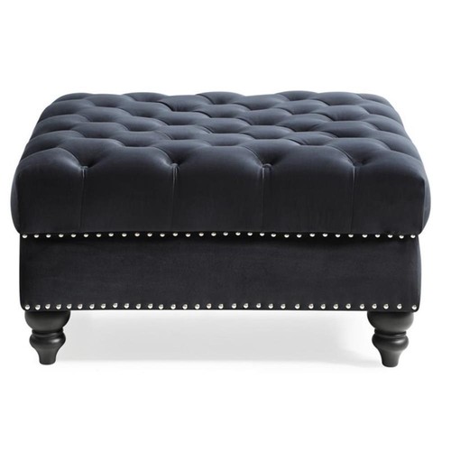 Glory Furniture Nola Velvet Ottoman in Black - Picture 3 of 5