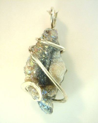 30,42ct Titan Quarz Druzy Anhänger in Sterlingsilber gewickelt - Bild 2 von 4