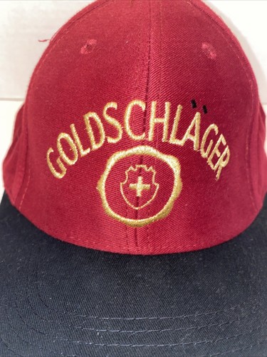 VINTAGE Goldschlager Gold Schlager Hat Snapback Cap Red Black Embroidered Cross - Picture 2 of 14