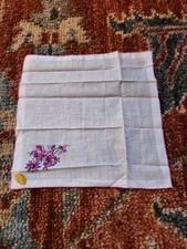 NEW Vintage Intricate Embroidered Flowers Handkerchief Switzerland 10.5x10.5