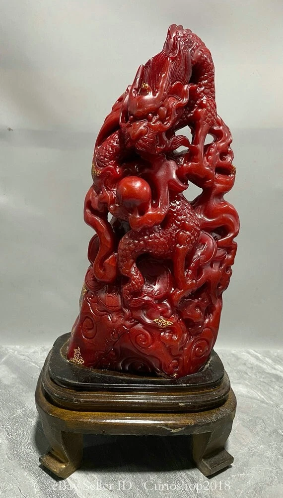 红色寿山石主中国风雕像、雕像| eBay