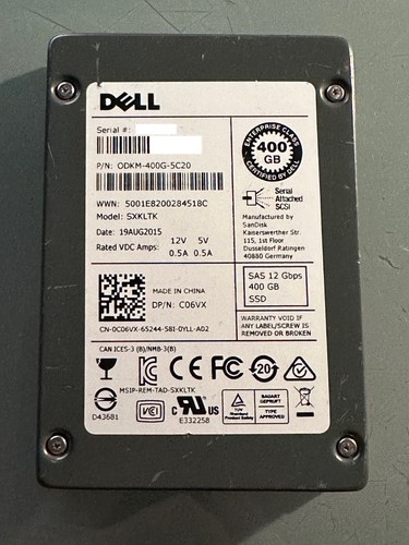 DELL Certified Enterprise Class 400GB 12Gbps 2.5" SAS SSD - C06VX SXKLTK - 90%+ - Picture 1 of 3