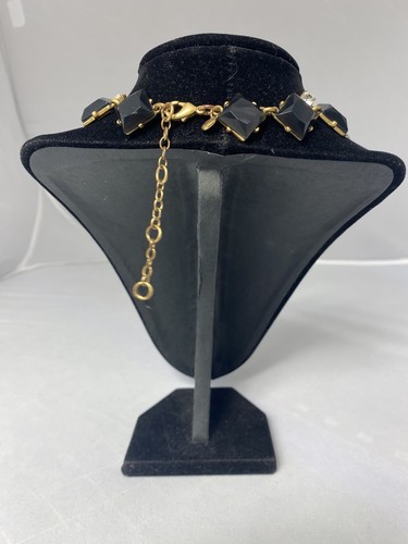 J.CREW Black Diamond Shaped Cabochon and Crystal necklace 17"-19.5" - Picture 8 of 9