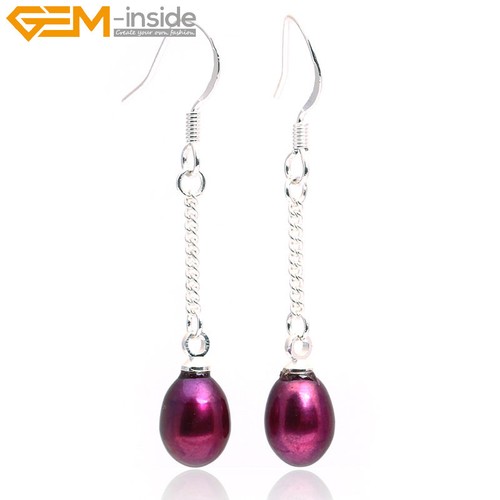 Freshwater Pearl Beads Silver Hooks Dangle Jewelry Earrings 1Pairs 6-7mmx8-9mm - Picture 4 of 49
