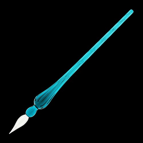 : J. Herbin Round Glass Pen in Turquoise Tapered Spiral Handle w/ Frosted Glass - Picture 2 of 3