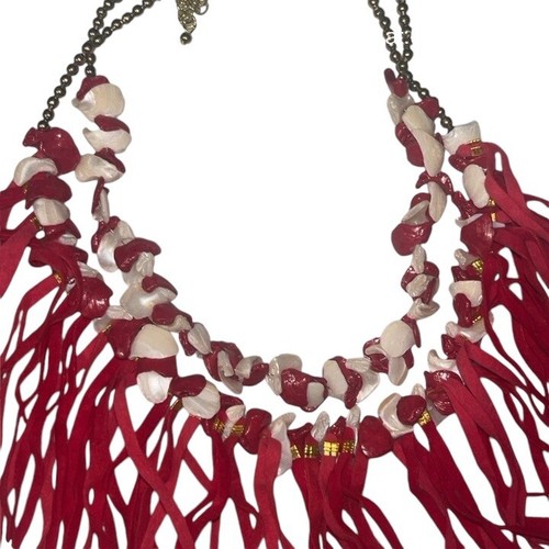 MIA Collection Necklace Born In The USA Red Tassels Shell Boho Costume Festival - Picture 3 of 7